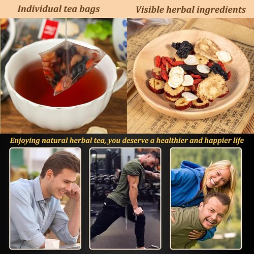 Ginseng Five Treasures Tea, Natural Kidney Tea for Women & Men, 6 Precious Ingredients Blend, Organic Ginseng Six Treasures KidneyTea, Chinese Herbal Teabags (25 Pcs 1 Bag)