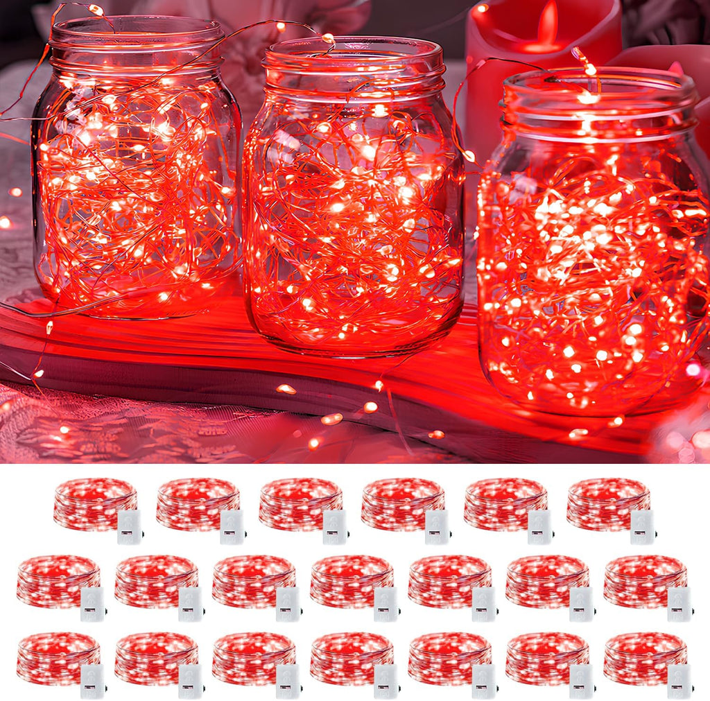 Skiennix 20 Pack LED Fairy Lights - Waterproof Mini Twinkle String Lights for Weddings & Parties - Red, 7FT