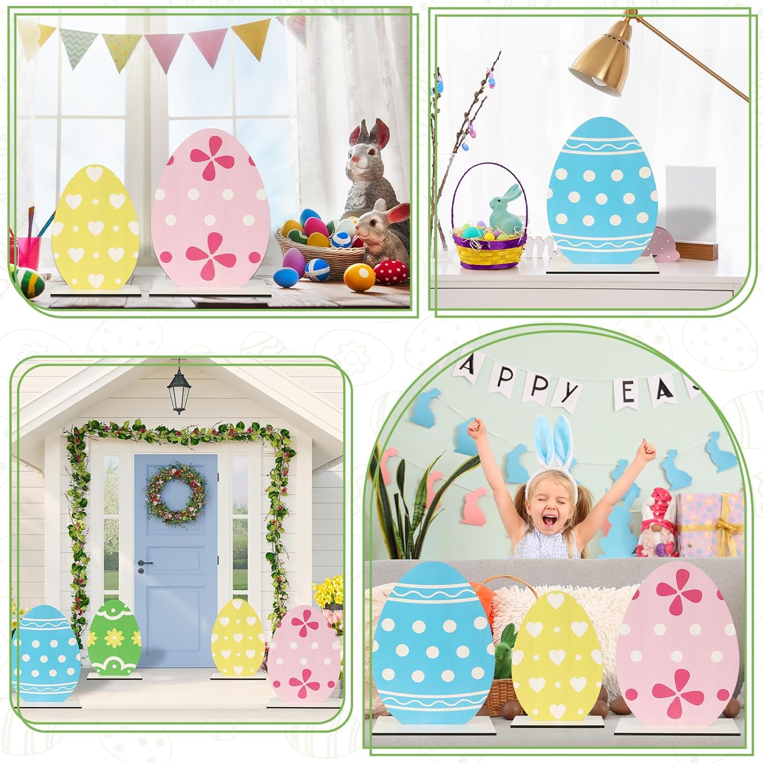 Skiennix Large Easter Egg Yard Decorations - Colorful Wooden Porch Signs for Outdoor Spring Decor