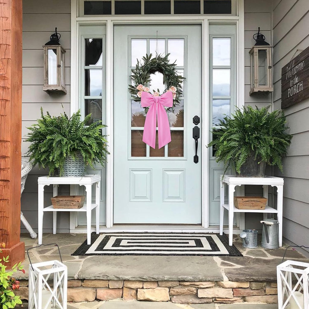 Skiennix Pink Wreath Sash - Elegant Linen Ribbon Bow for Front Door & Porch Decor | 2 Pcs Set