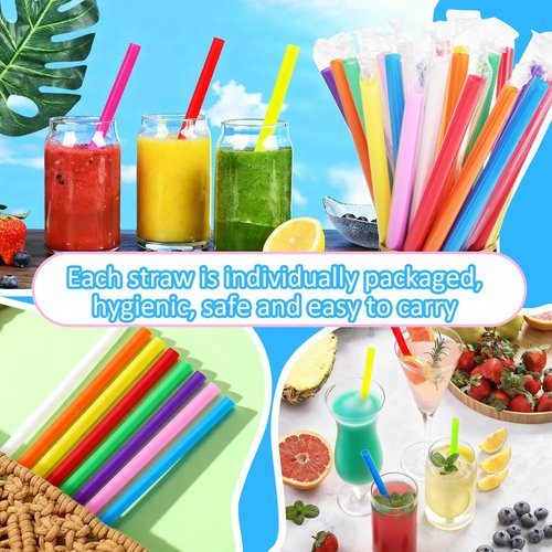 100 Pcs Jumbo Smoothie Boba Straws, Colorful Disposable Plastic Straws, Wide-Mouthed Milkshake Straw, Individually Wrapped Straw for Bubble Tea & Thick Beverages, Parties(0.43" Wide X 9.53" Long)