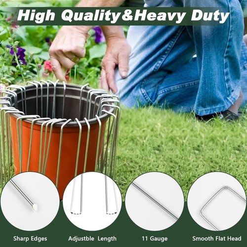 Feed Garden 4 Inch Galvanized Landscape Staples - 50 Pack Anti-Rust Garden Stakes for Weed Barrier Fabric
