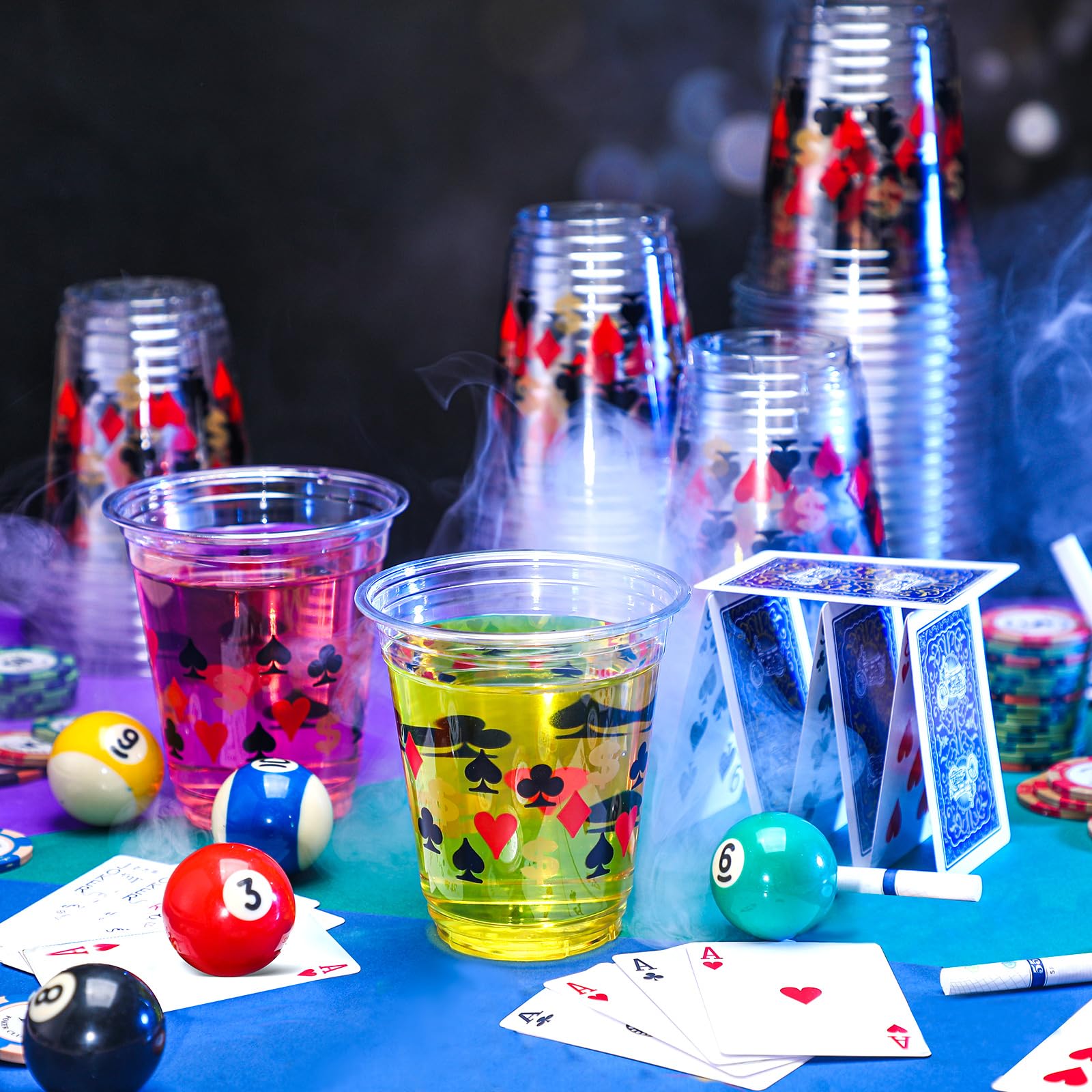 Uiifan 50 Pcs Casino Party Decorations Las Vegas Cups Casino Game Night Party Supplies 12 oz Poker Disposable Plastic Shot Cups for Hot Cold Drinking Office Home Dice Vegas Birthday Favors