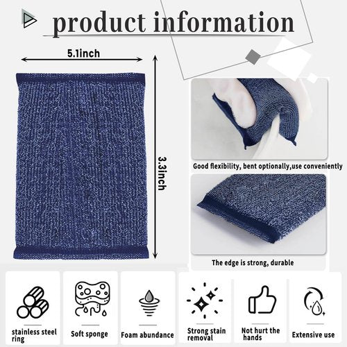 Steel Wool Scrubber Kitchen Sponges - 6 Pack Kitchen Dish Sponges Scrubbers, Non-Scratch Microfiber sponges for Cleaning, Pots and Pans Scrub Sponge