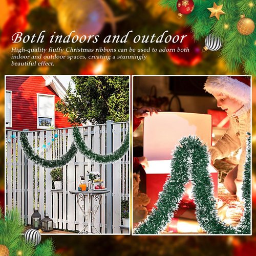 23Ft Christmas Garland - Metallic Twist Tinsel Decorations for Indoor & Outdoor, Ceiling Hanging for New Year (Green)
