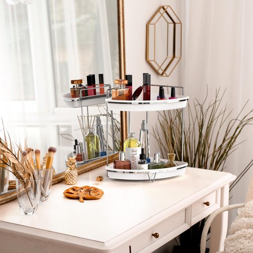 Simple Houseware 2-Tier Corner Bathroom Countertop Organizer, White