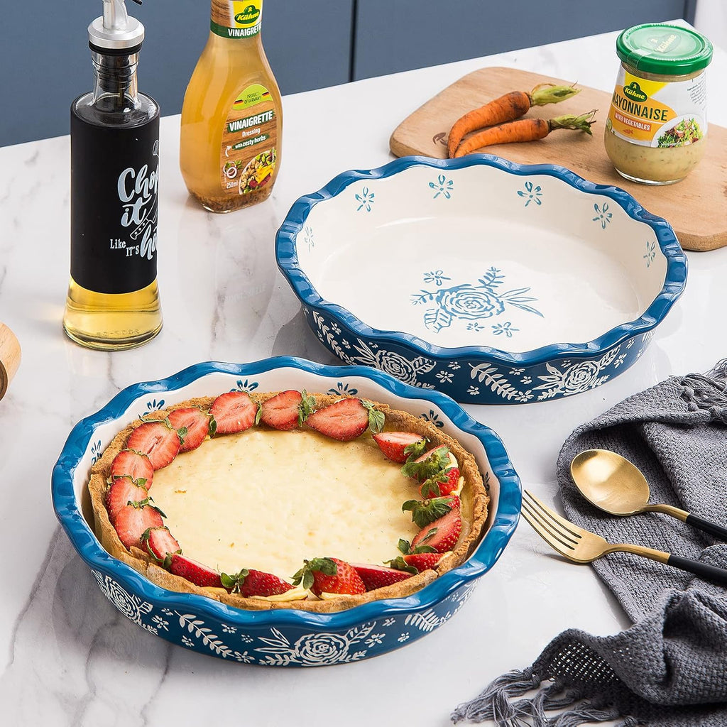 Wisenvoy Ceramic Deep Dish Pie Pan - Non-Stick Baking Dish for Perfect Pies | Durable & Easy to Clean