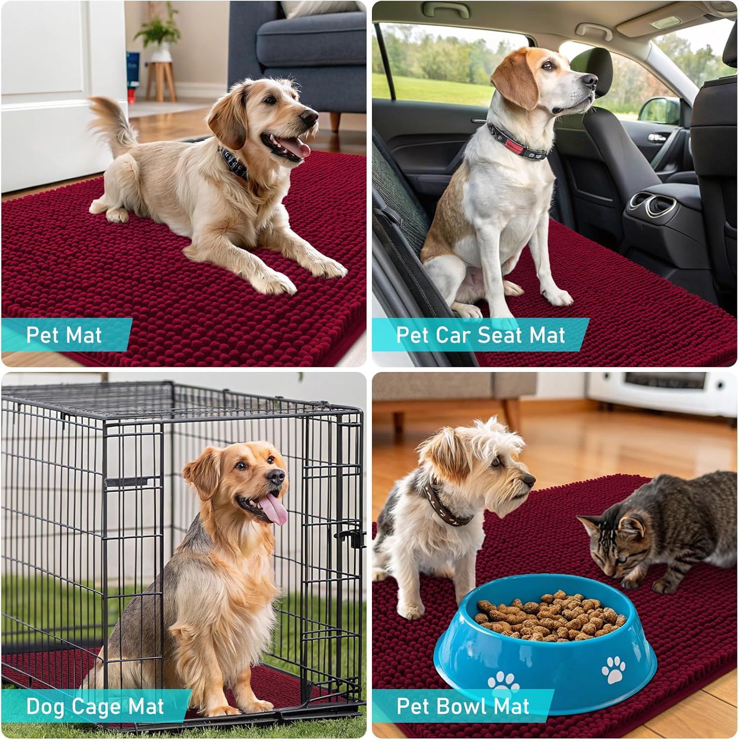 OLANLY Dog Door Mat - Absorbent Non-Slip Chenille for Muddy Paws | 32x20 Inches, Quick Dry, Burgundy