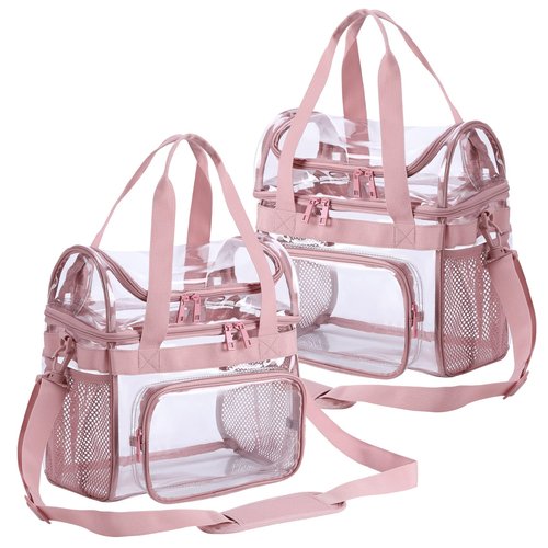 BORMELUN 2pack Pink Clear Tote Lunch Bag Heavy-duty for works Purse Large Concert Plastic