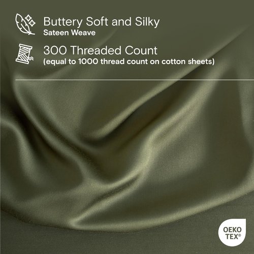 DOZ Sheet Set, 100% Viscose derived from Bamboo, Organically Grown, Buttery Soft, Cooling Sheets, High GSM, Deep Pockets - 3 Piece - 2 Pillowcases 1 Fitted Sheet (Olive, Queen)