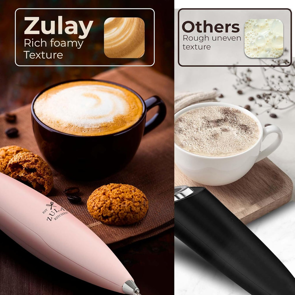 Zulay Kitchen Tornado Triple Whisk Milk Frother - Handheld Foam Maker for Coffee & Lattes | Spritz Pink, Includes 4 Duracell Batteries