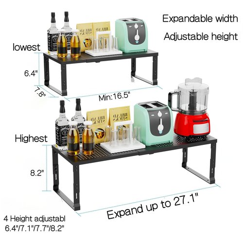 Zilvando Heavy-Duty Adjustable Metal Shelf Organizer - Expandable & Stackable Pantry Storage Rack for Kitchen, Bathroom, RV, Cabinets(3 Packs/Black, Medium)