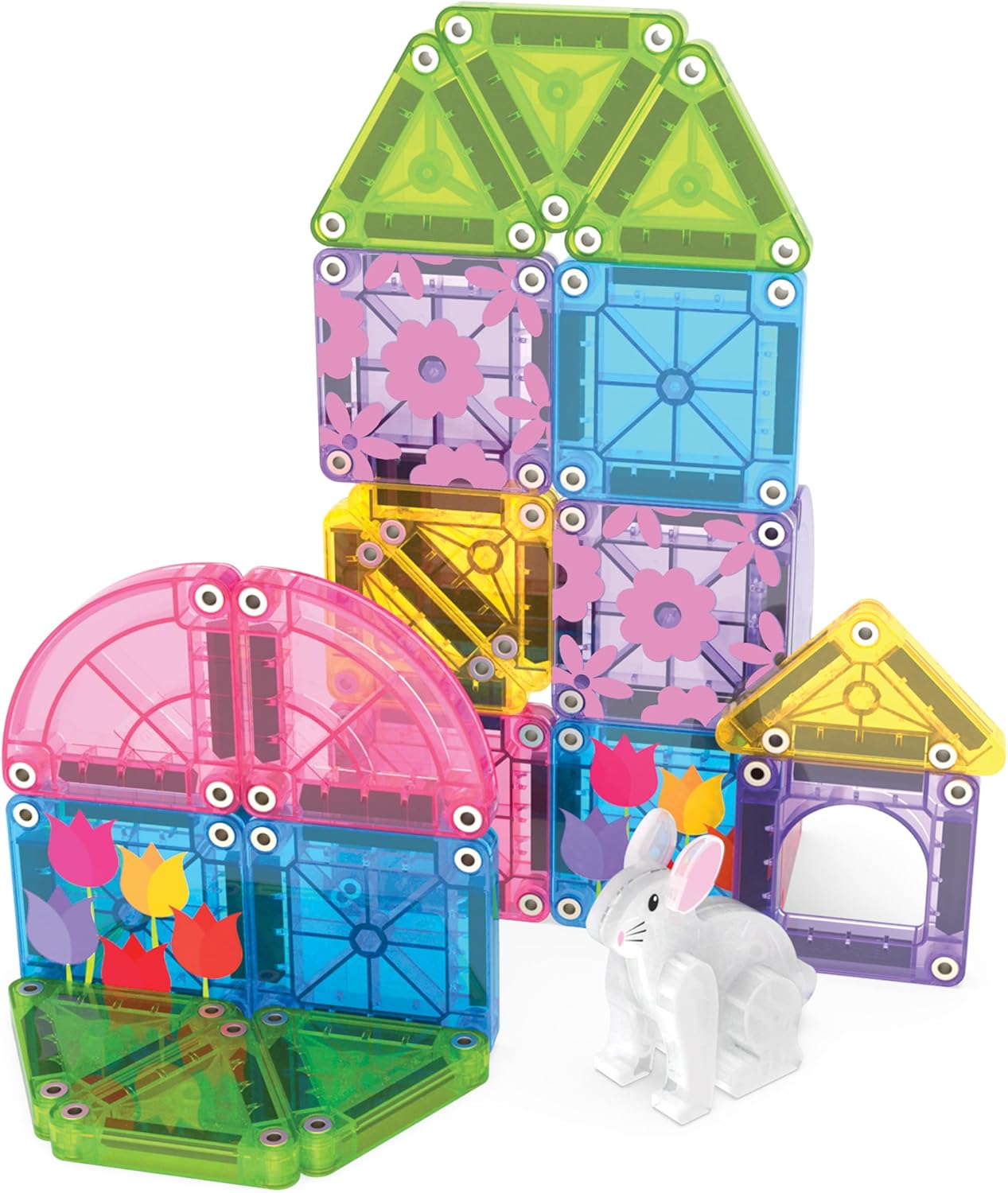 Magna-Tiles MicroMAGS 24-Piece Spring Garden Travel Set - Original Magnetic Building Blocks