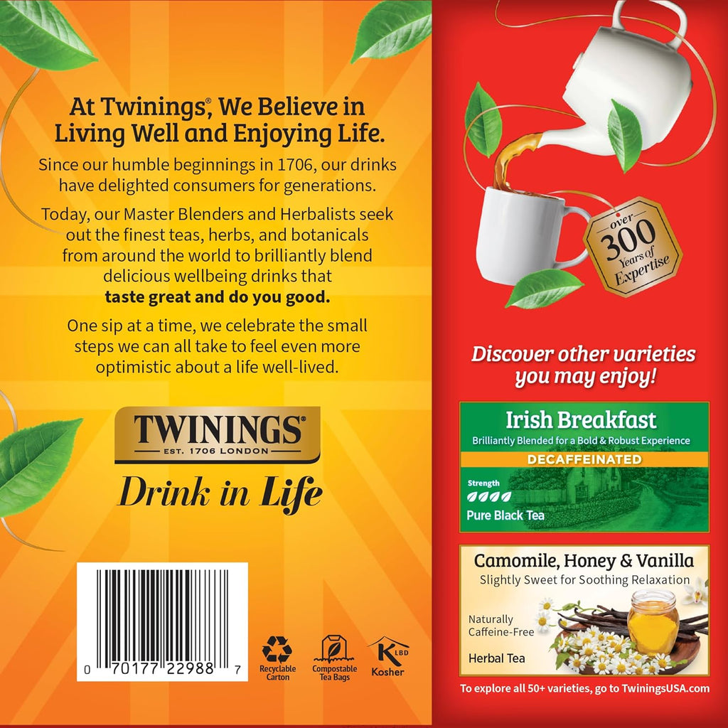 Twinings Decaffeinated English Breakfast Black Tea - Smooth & Flavorful | 100 Individually Wrapped Teabags