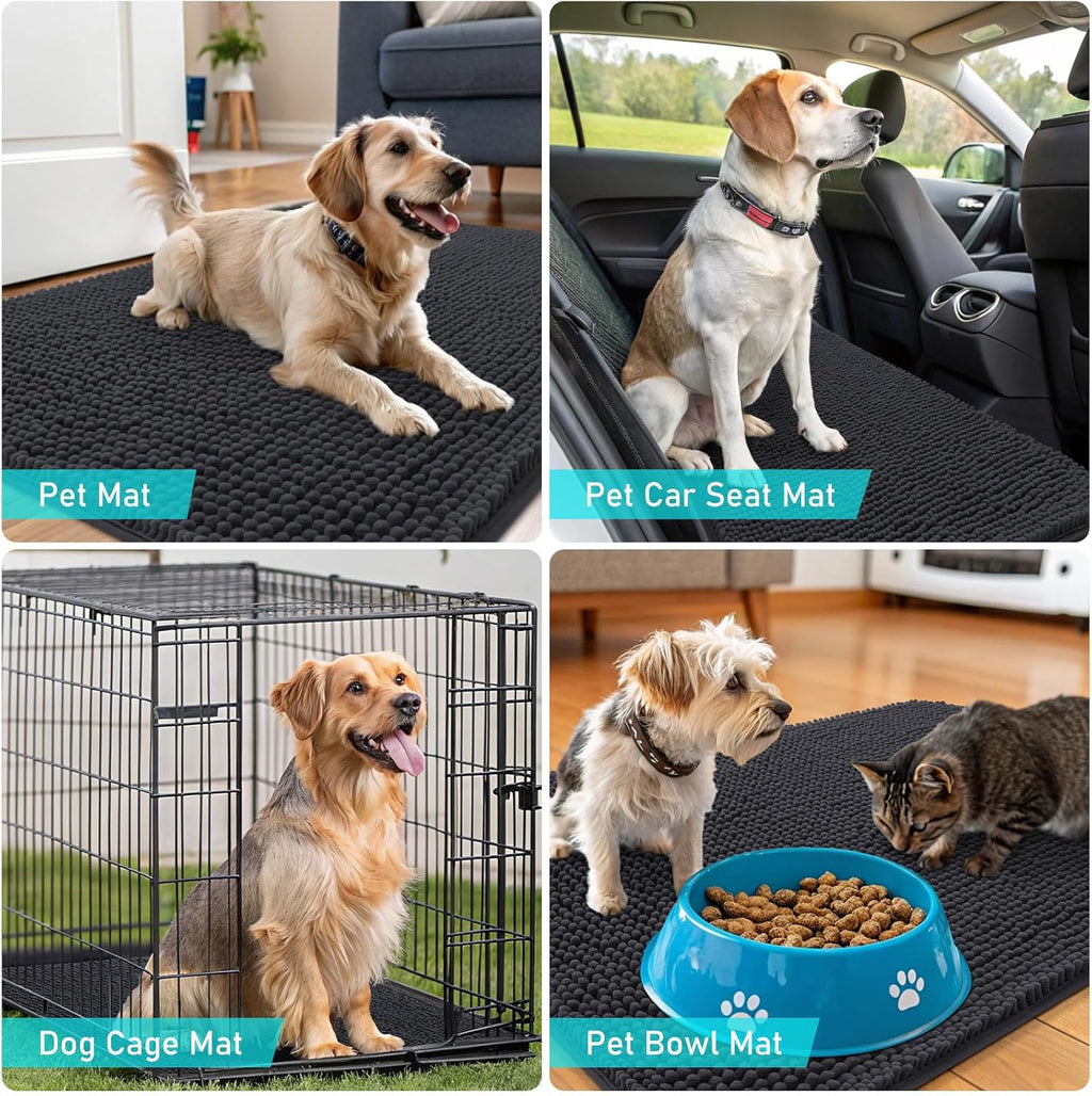 OLANLY Dog Door Mat - Absorbent Non-Slip Chenille Mat for Muddy Paws | 47x17 Inches, Dark Grey
