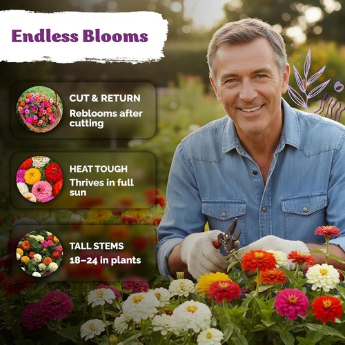 KVITER Zinnia Seeds - 550 Cut and Come Again Pumila Double Blooms Mix | Heirloom, Non-GMO, Perfect for Gardens & Containers