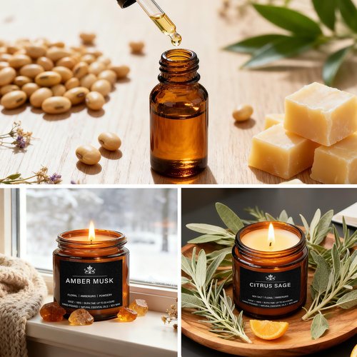 8 Pack Soy Wax Scented Candle Set - Lavender Chamomile, Citrus Sage, Amber Musk, Balsam Cedar, Coffee Whiskey - Long Lasting Aromatherapy Candles, Unisex Home & Gift Set