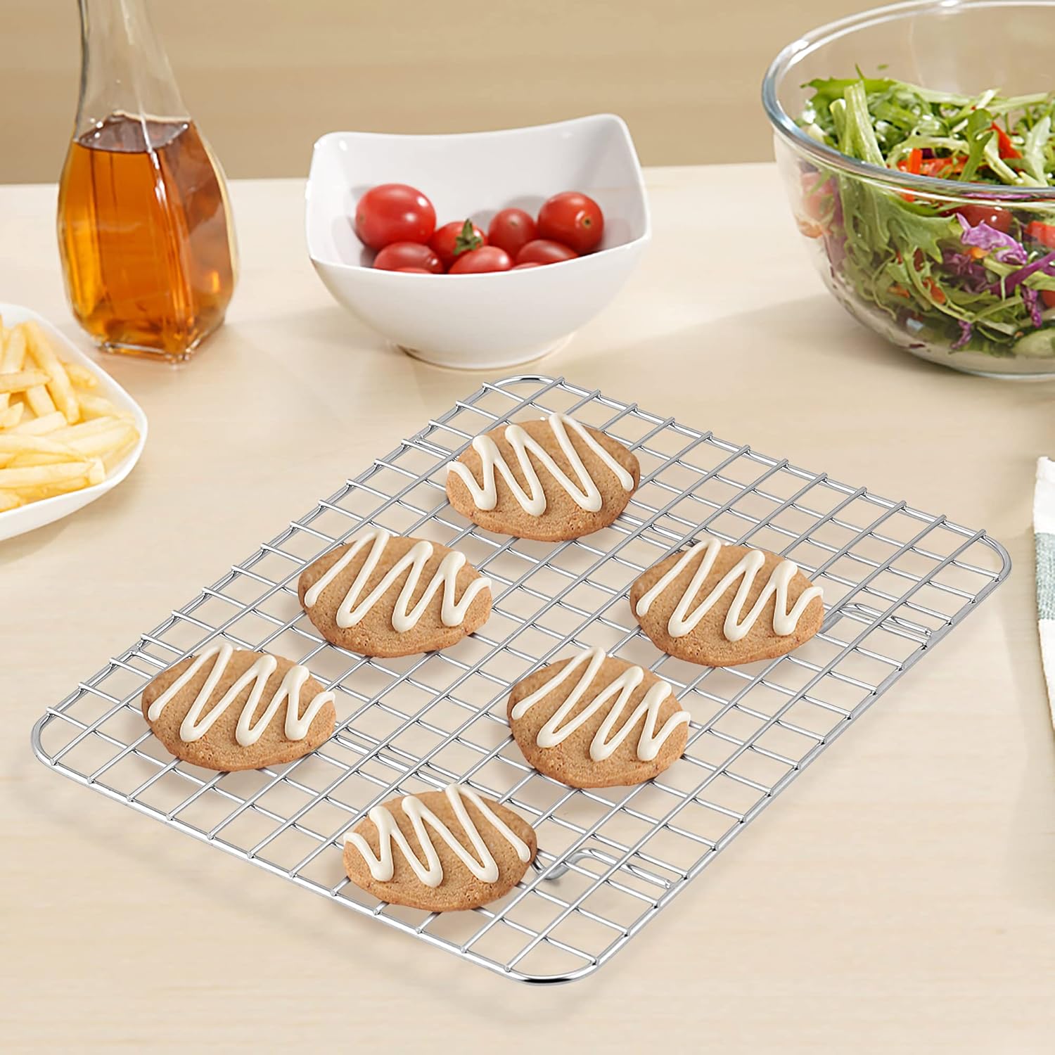 TeamFar Stainless Steel Cooling Racks - 2-Piece Heavy Duty Grid Wire Set for Baking & Roasting | 9.75’’ x 7.5’’