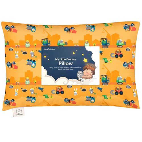 Little Builders Toddler Pillow - Soft Organic Cotton Travel Bed Pillow with Case | 13x18 Inches, Machine Washable