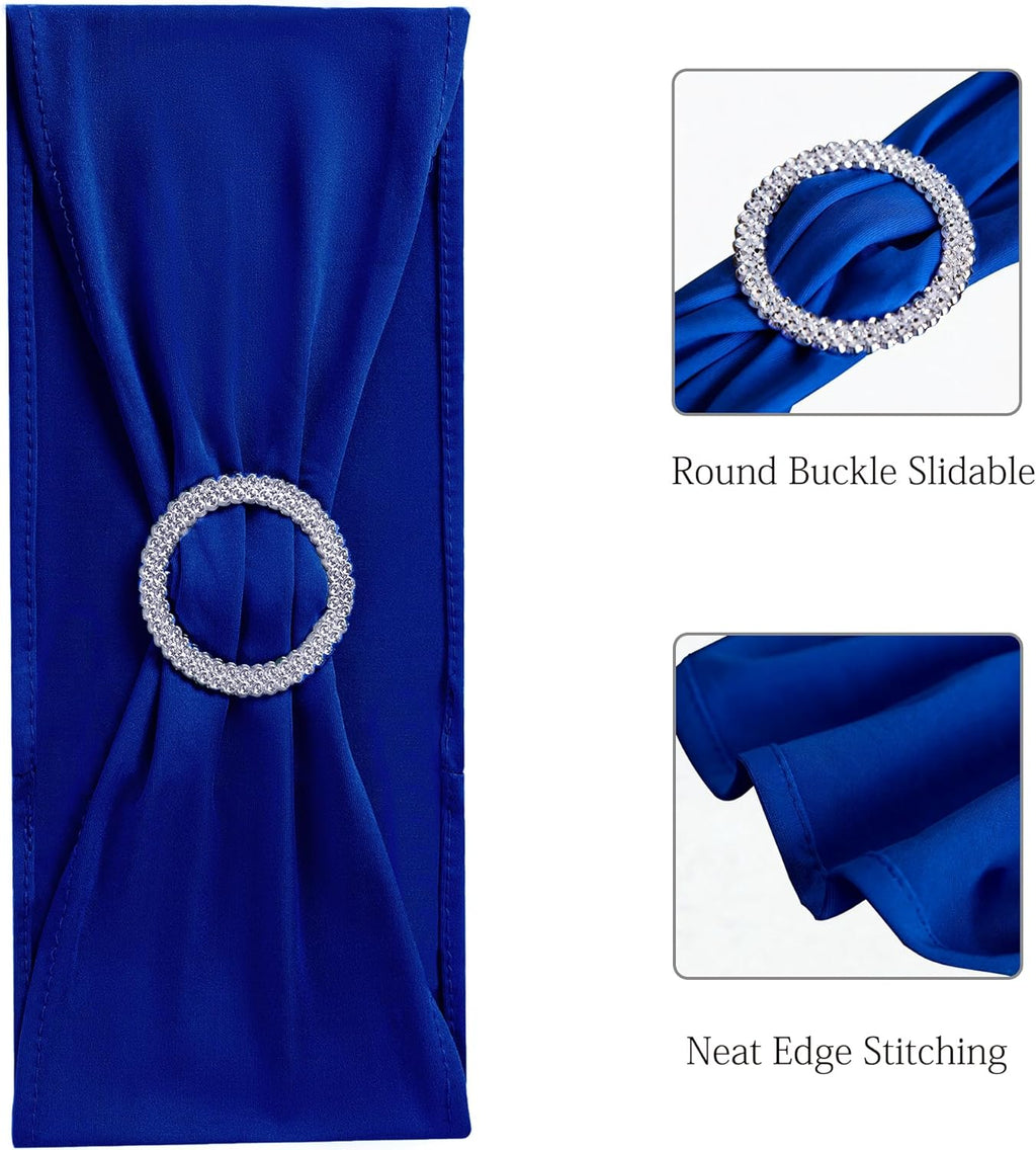 Spandex Royal Blue Chair Sashes - 100 Pack Wedding Chair Bands with Buckles for Events & Parties