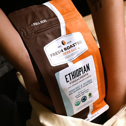 Fresh Roasted Coffee, Organic Ethiopian Yirgacheffe | USDA Organic, Kosher, 3rd Party Tested for Mold, Myco, Pesticides | 12 oz Ground