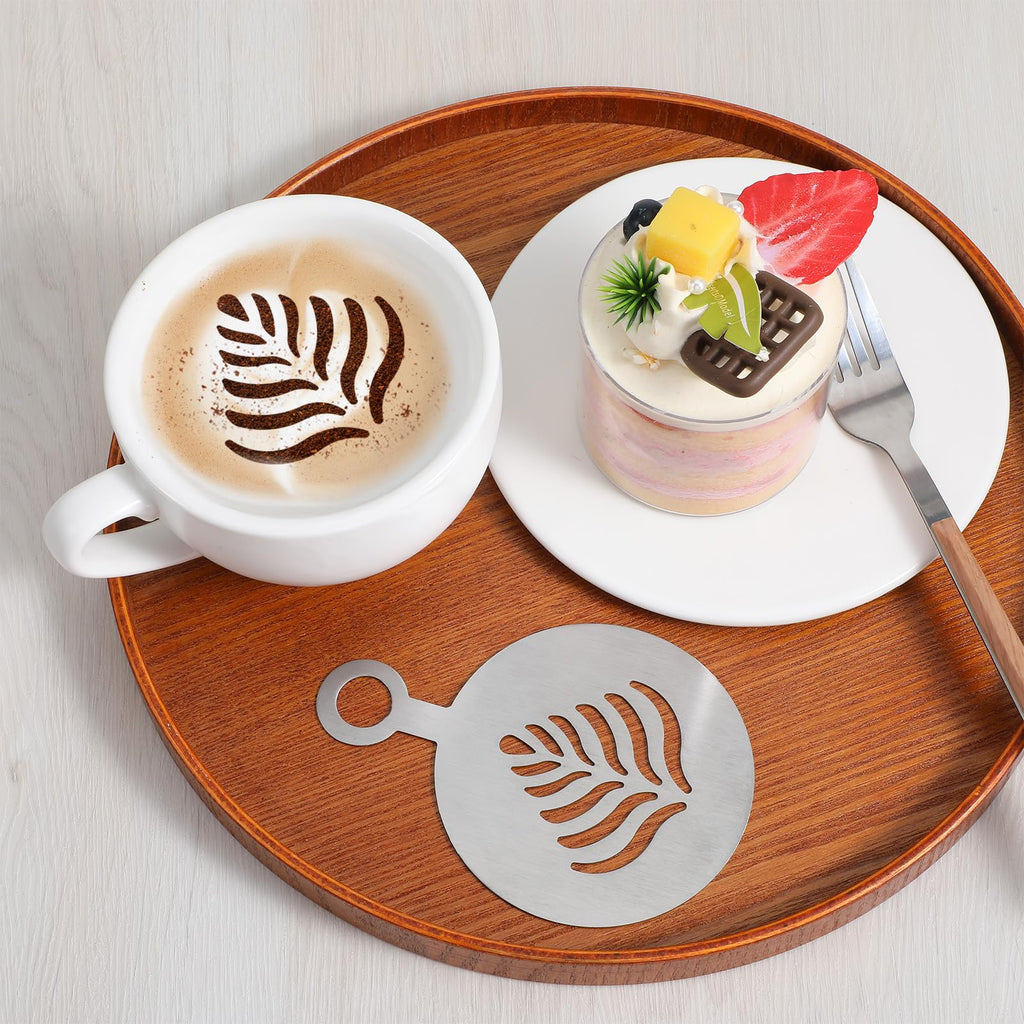 Guduling 4 Pcs Latte Art Stencils,Coffee Stencils Latte Art,Coffee Stencil with Various Patterns for Cappuccino Lattes Cake Decorating Coffees Shop and Home Use(Silver)