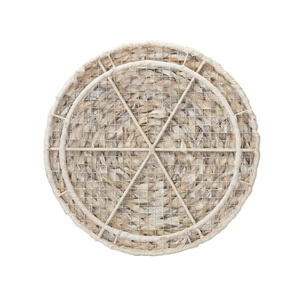 Household Essentials Handwoven Water Hyacinth Barrel Wicker Storage Basket Side Table, Cream Finish