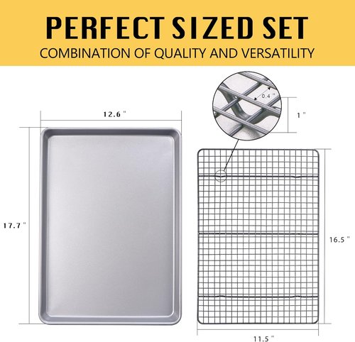 HONGBAKE Nonstick Baking Sheet with Rack - 13'' X 18'' Durable Cookie Pan & Cooling Rack, Space Silver