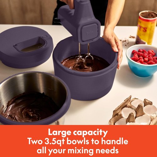 Bella 3.5 Qt Electric Hand & Stand Mixer - 2-in-1 with Bowl, Dough Hook & Whisk - Plum Color
