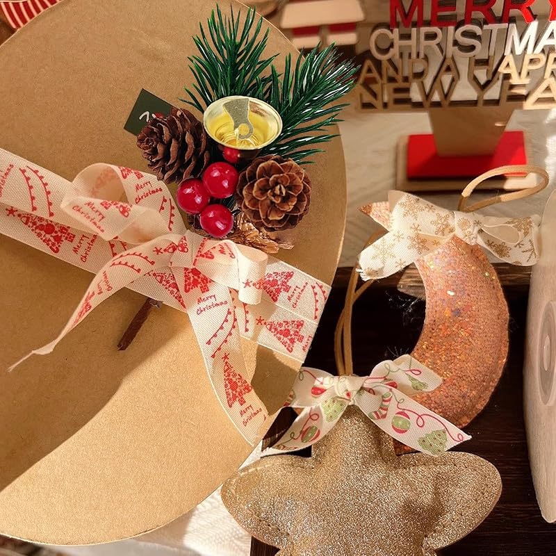 Christmas Floral Picks with Jingle Bells, 25 Pcs Pine Cone & Red Berry Sprigs for Wreaths & Decor