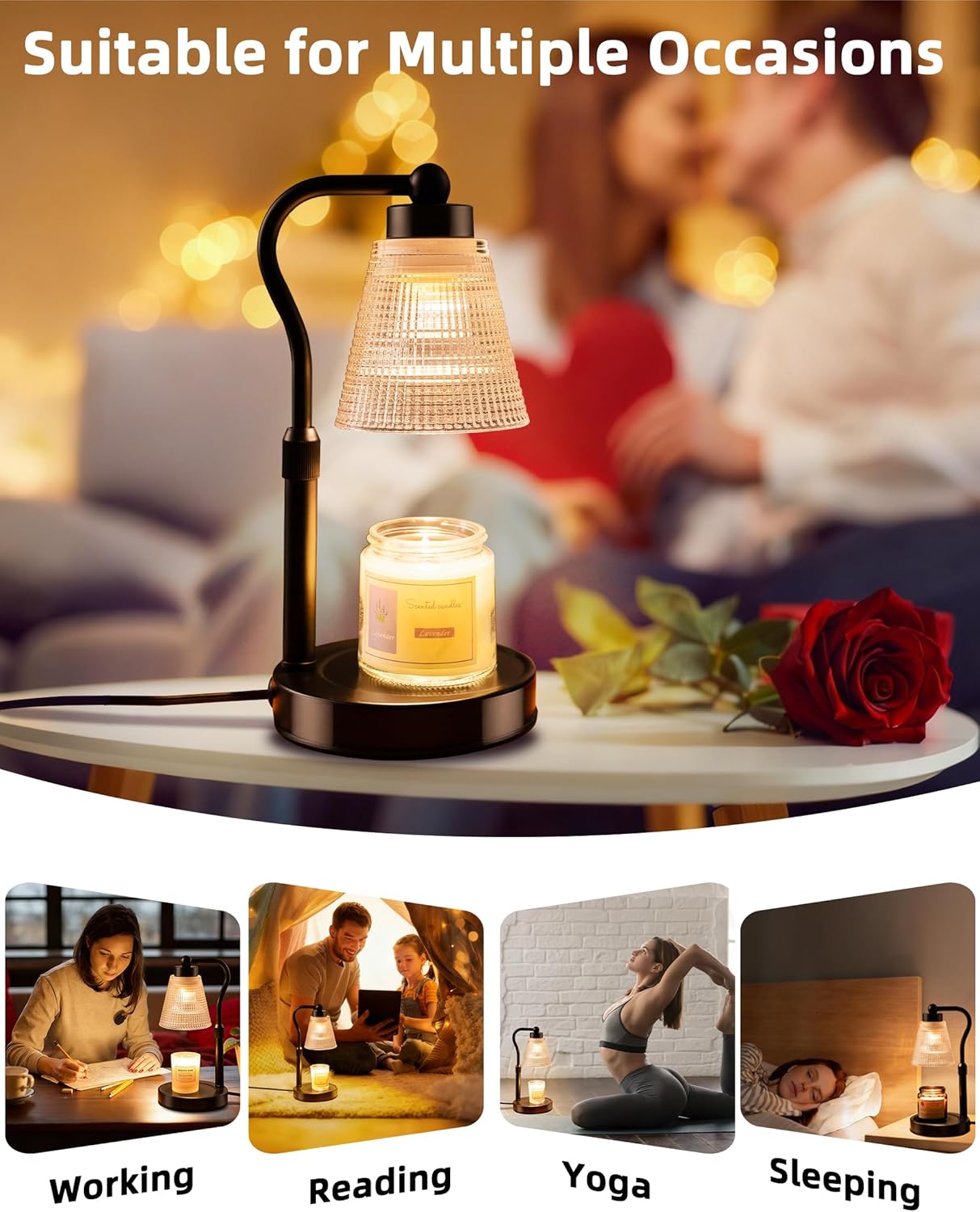 Skiennix Candle Warmer Lamp - Adjustable Height & Dimmable with Timer | Flameless Wax Melter for Home Décor, Black-Clear