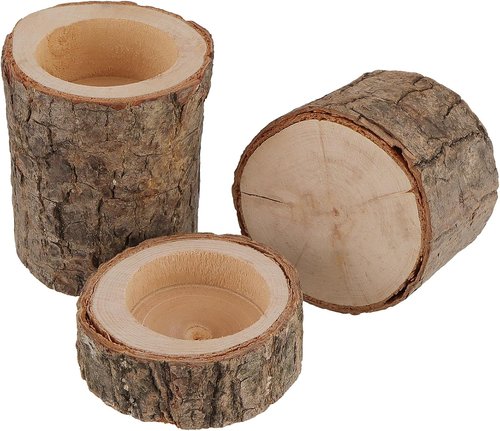 FUNSUEI Wooden Tea Light Candle Holders - Rustic Votive Log Holders for Table Decoration | 18 PCS in 3 Sizes
