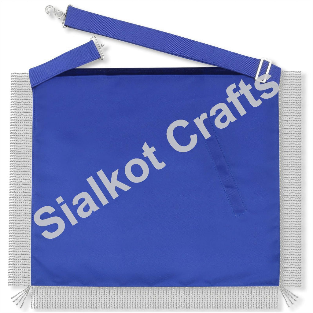 Masonic Master Mason Lambskin Apron - Navy Blue Velvet Borders with Gold Bullion Thread Fringe - Embroidered J & B Pillars and Square & Compass Logo