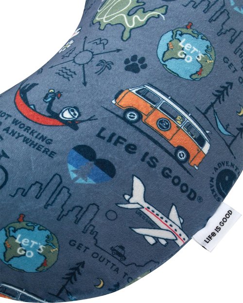Life is Good Neck Pillow - Soft Memory Foam All Over Print Travel Neck Support Pillow - Cozy U-Shaped Sleep Pillow, Love for Travel