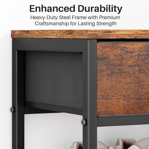 Kitstorack Shoe Rack - 4-Tier Organizer for 9-12 Pairs with 2 Drawers & Rustic Brown Wooden Top