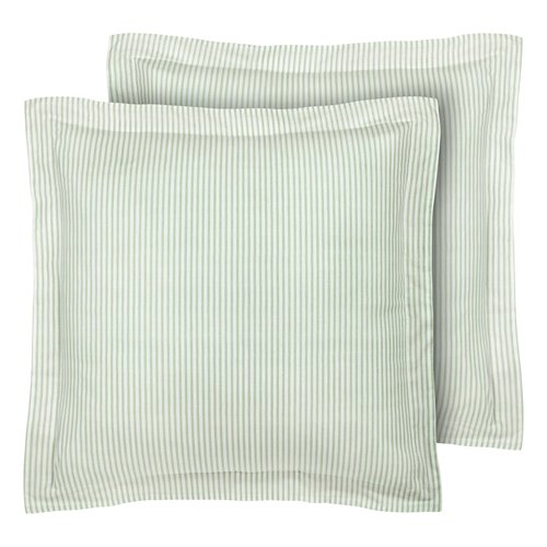 Laura Ashley - Euro Shams, 100% Smooth Cotton with Envelope Closure, Throw Pillow Cover for Bed or Couch, Oeko-Tex Certified, Set of 2 (Ticking Stripe Green, 26" x 26")