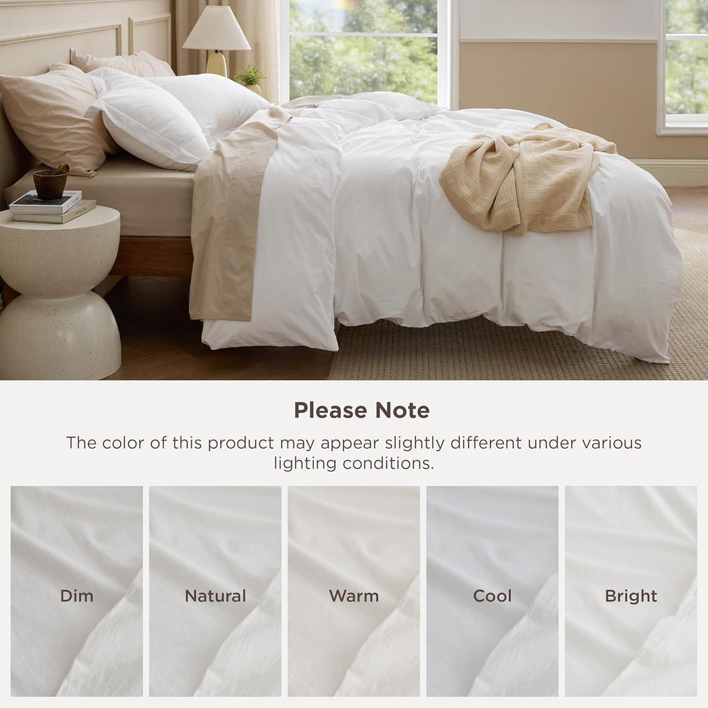 Bedsure 100% Washed Cotton Duvet Cover - King Size Natural White Minimalist Bedding Set | Soft & Comfortable All-Season Comforter Cover (104"x90")