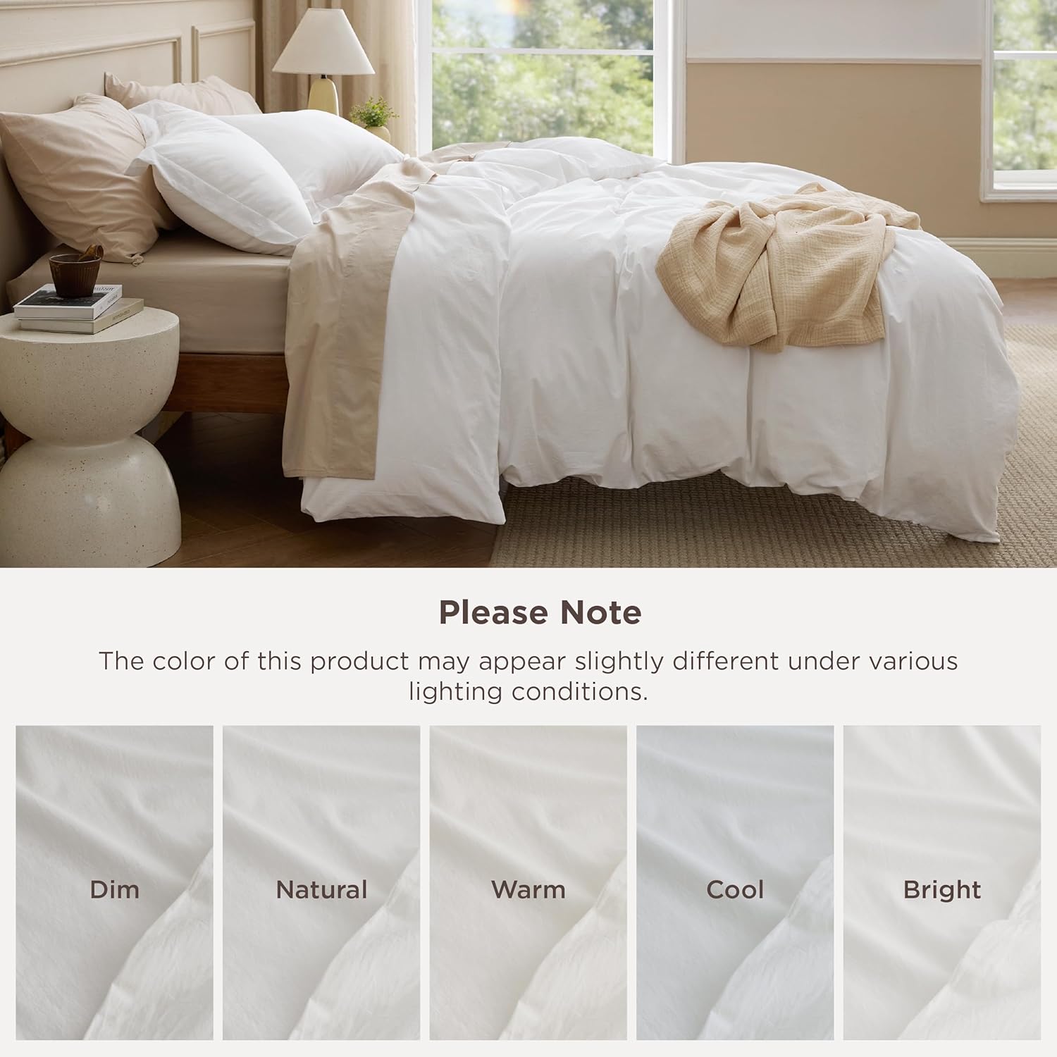Bedsure 100% Washed Cotton Duvet Cover - King Size Natural White Minimalist Bedding Set | Soft & Comfortable All-Season Comforter Cover (104"x90")