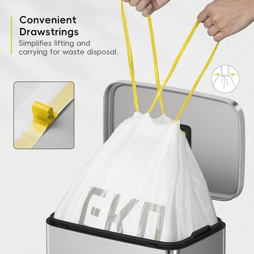 EKO 13 Gallon Drawstring Trash Bags - Extra-Strong, Unscented, Leak-Resistant | 60 Count Roll for Kitchen & Household Use
