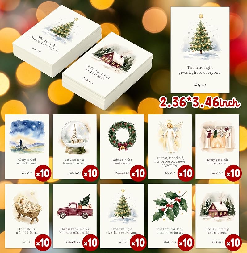 Christmas Scripture Cards Bulk 100Pcs - Pocket Prayer Cards with Bible Verses (Variation: Christmas)