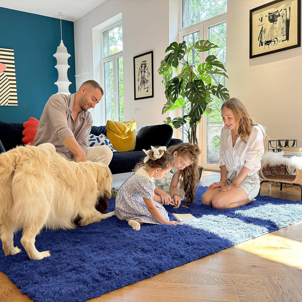 OLANLY Runner Rugs - Soft, Machine Washable Shaggy Carpet for Hallway & Bedroom | Navy Blue 2x5 ft