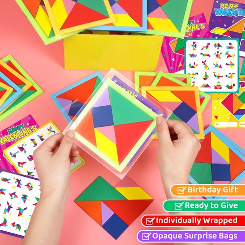 30pcs Tangram Puzzle Wooden Valentines Day Cards Gifts Kids Classroom Valentine’s Greeting Cards Classroom Exchange School Supplies Return Gifts For Birthday Party Favors Goodie Bags Stuffers Bulk Toy