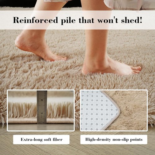 Fluffy Rug | Beige Shag Area Rug - Soft 2x4 Bedroom & Living Room Throw Rug for Cozy Home Decor