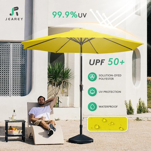 JEAREY 9FT Outdoor Patio Umbrella - UV Protection & Waterproof with Push Button Tilt | Yellow