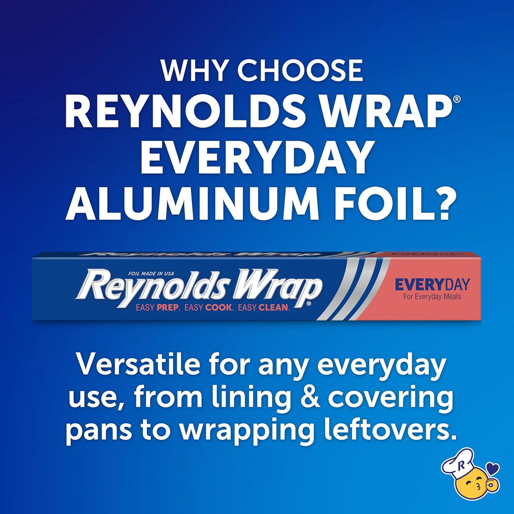 Reynolds Wrap Aluminum Foil Roll - Everyday Strength, Freezer & Grill Safe, 12" Wide, 100 Sq. Ft.