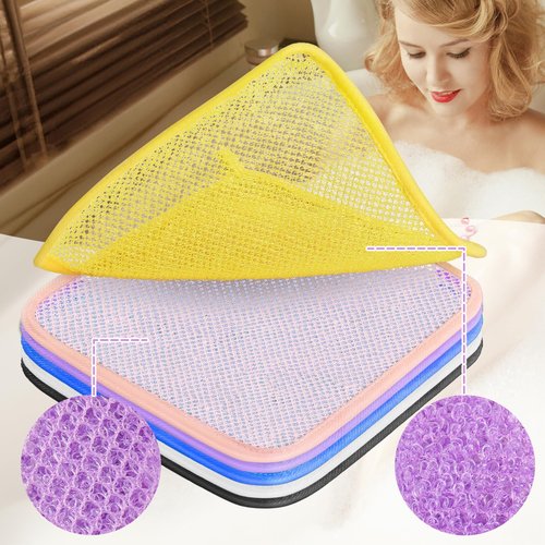 African Net Sponge Exfoliating Washcloths 6 Pack - Double Sided Bath Scrub Cloths for Deep Cleaning Face & Body - Revitalize Skin - All Skin Types (Yellow, Pink, Purple, Black, Blue, White)