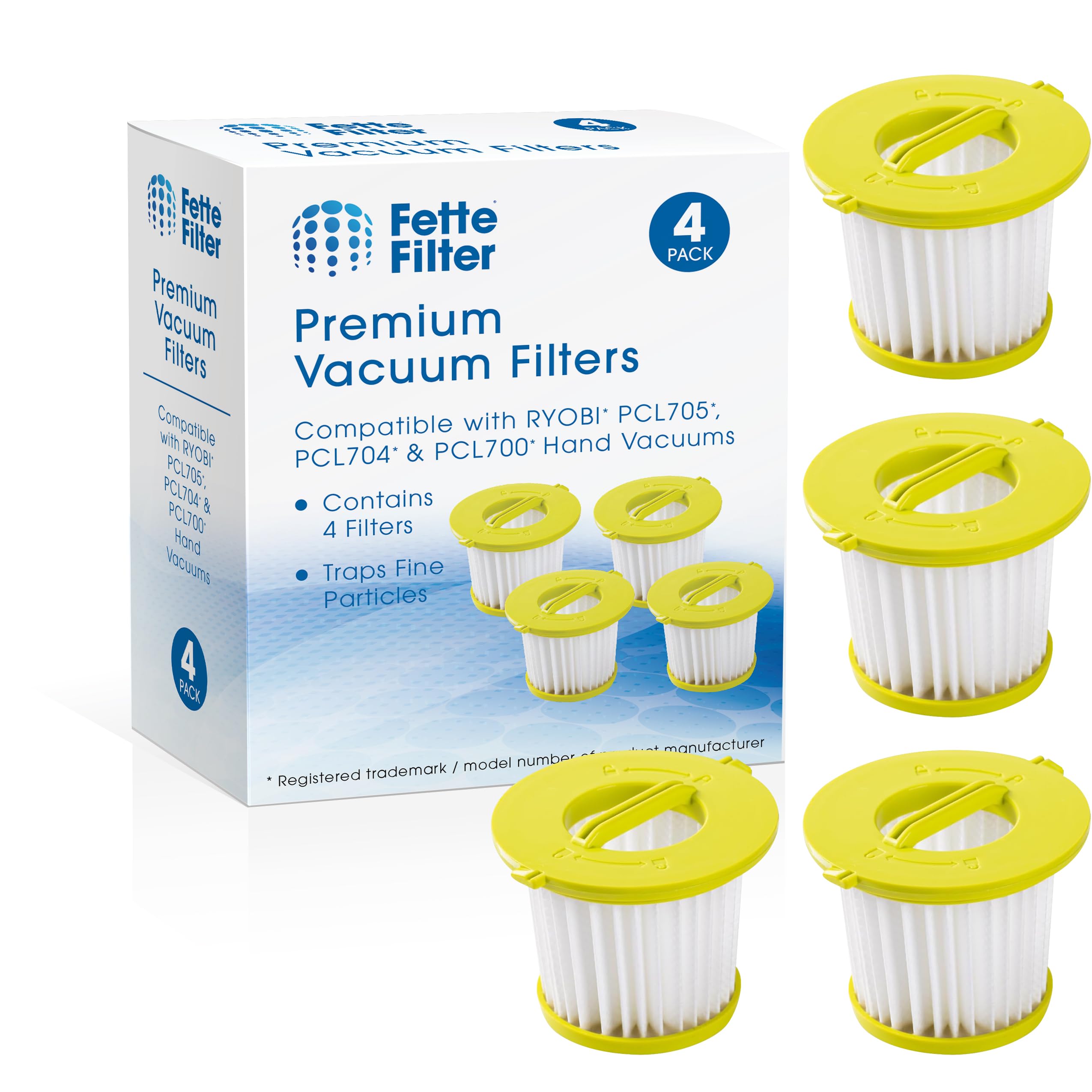 Fette Filter - Vacuum Filter Replacement Compatible with Ryobi ONE+ 18V Models PCL700 PCL704 PCL705 Part # A32F05N A32HF00 Compatible with Hoover BH57400V - Pack of 6