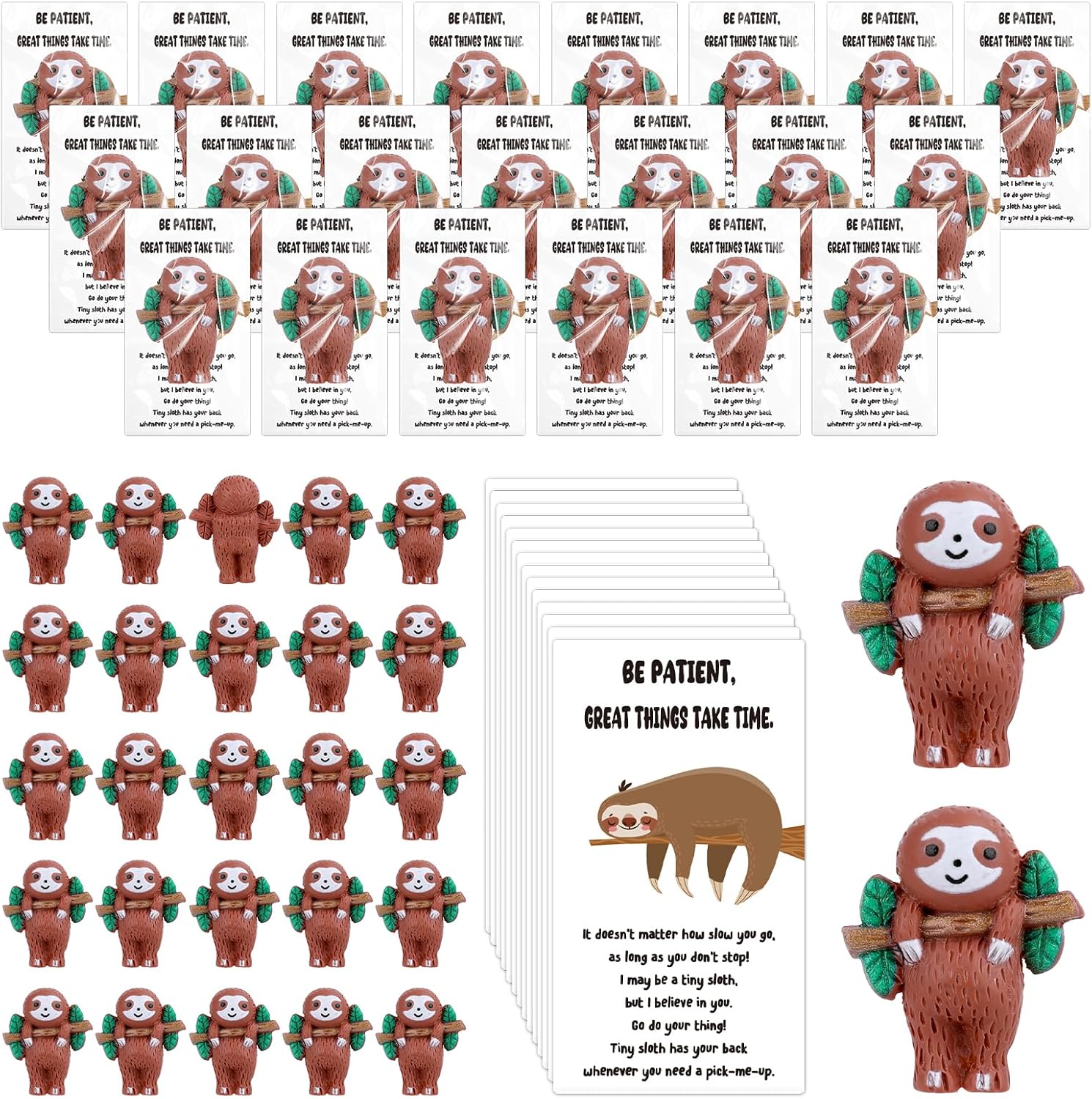 Skiennix Sloth Gifts - 30 Set Mini Resin Animals with Positive Cards for Employee Appreciation | Cute Table Decor