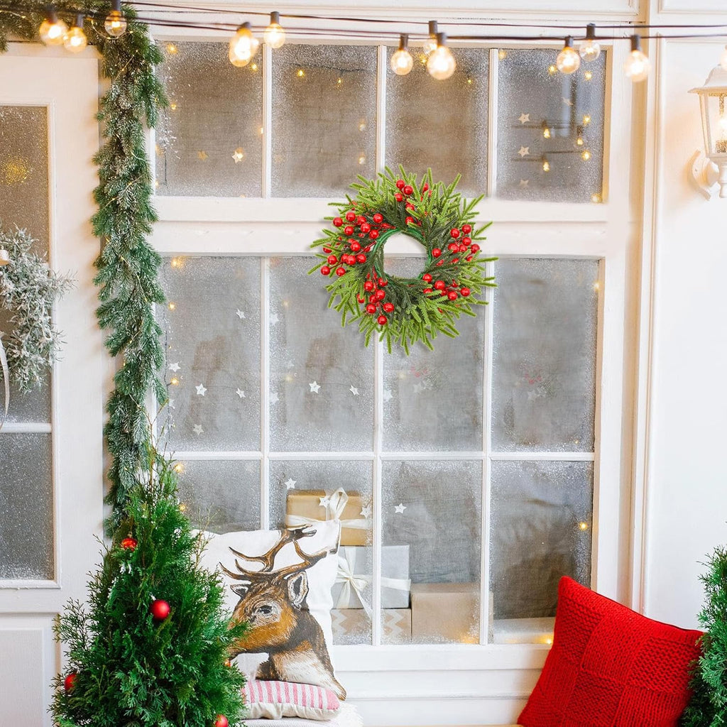 Skiennix Christmas Candle Rings - Festive Red Berries & Pine Needle Wreaths | 4PCS Holiday Decor