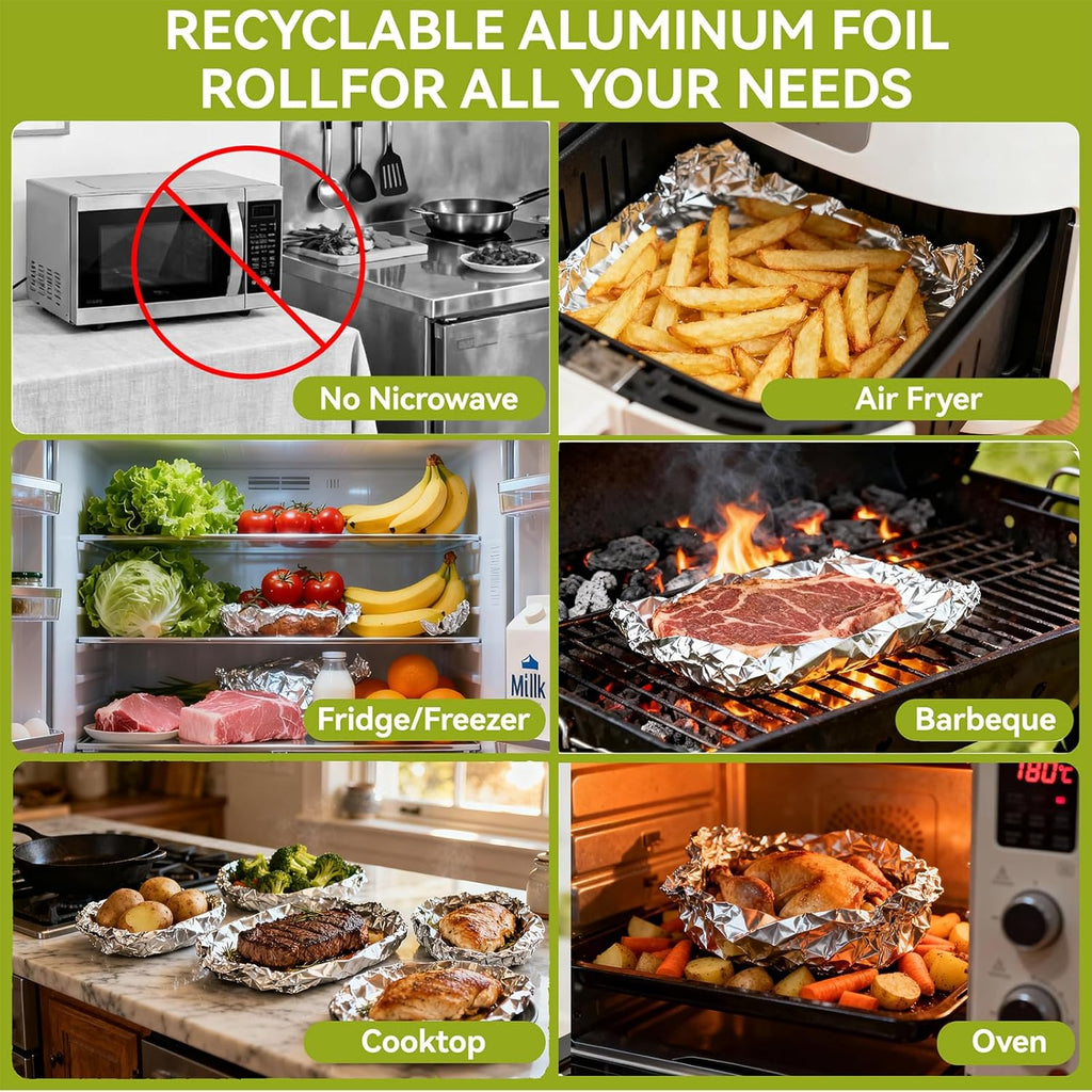 Aluminum Foil Roll - 12" x 350ft Heavy-Duty Food Safe Foil with Cutter | Ideal for Cooking & Baking